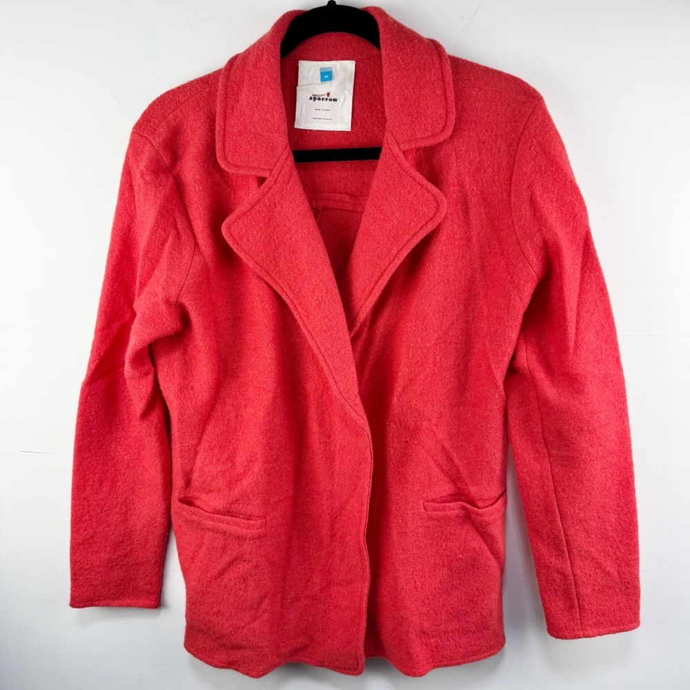 Sparrow {Anthropologie} Red Boiled Wool Blazer Sweater Open Front Size Medium